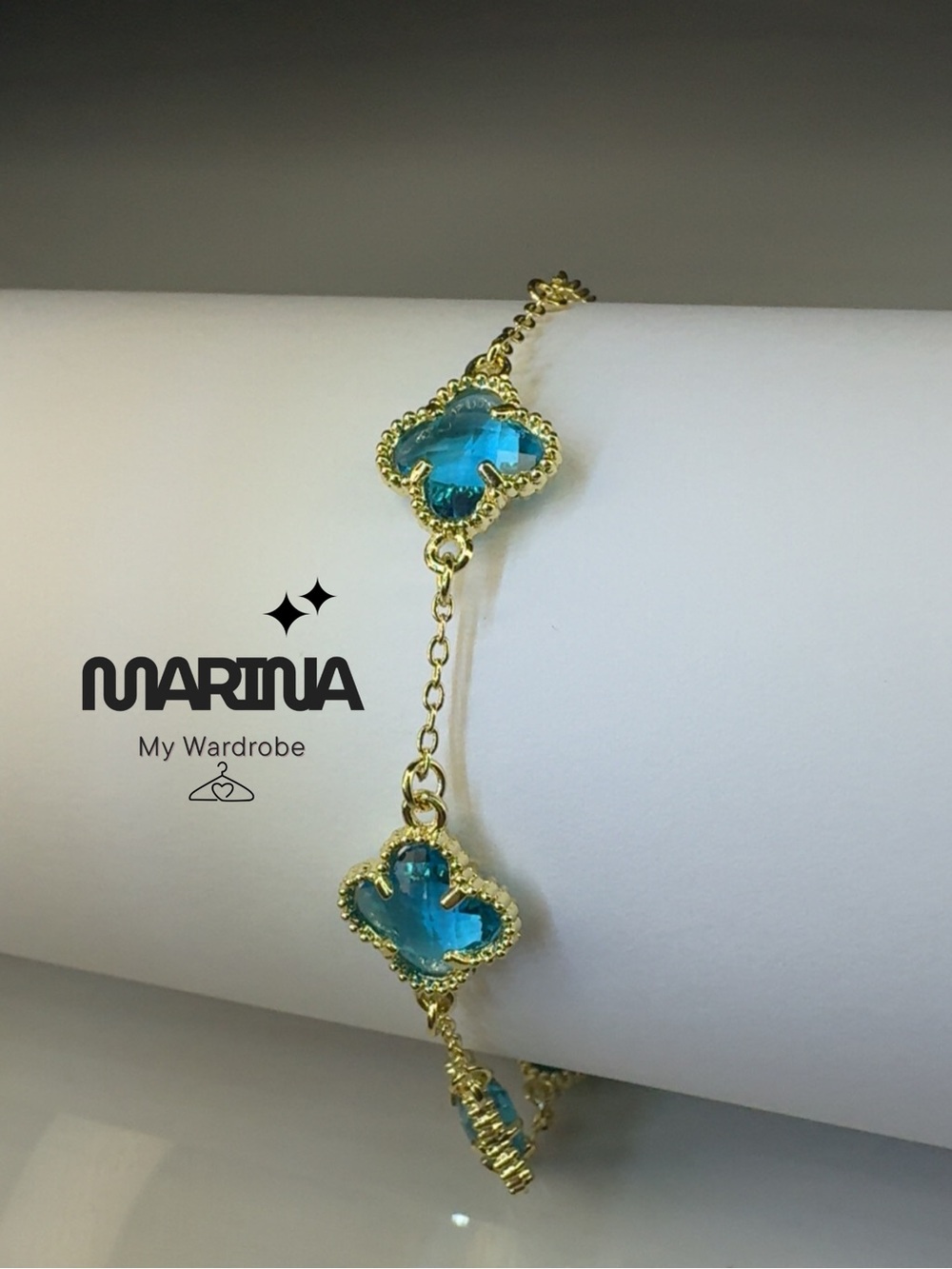 MARINA Gold Bracelet with Blue Clover Crystal Accents
